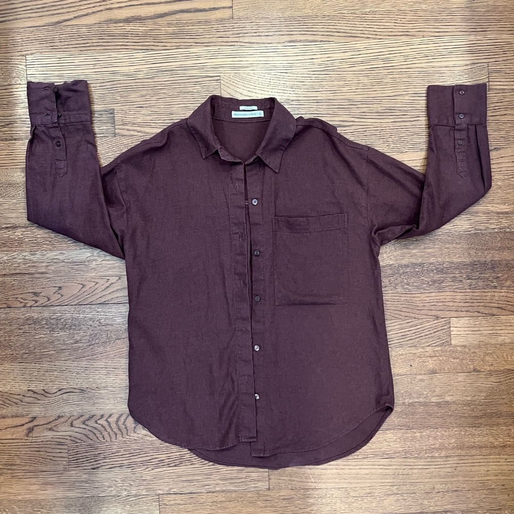 Abercrombie & Fitch Oversized Linen-Blend Shirt - Size S